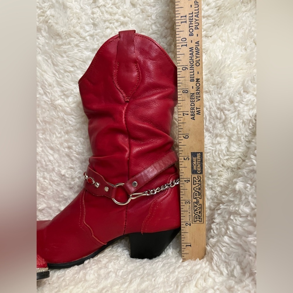 Women’s Cowgirl Red Silver Trim Western Slouch Ankle Size 7 - Picture 3 of 14